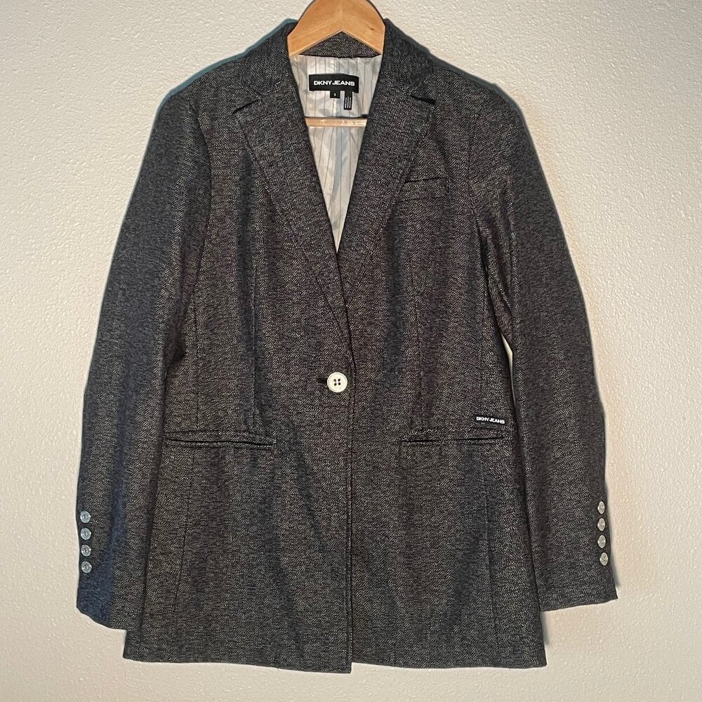 DKNY JEANS blazer, herringbone style, Size Small black/white/gray